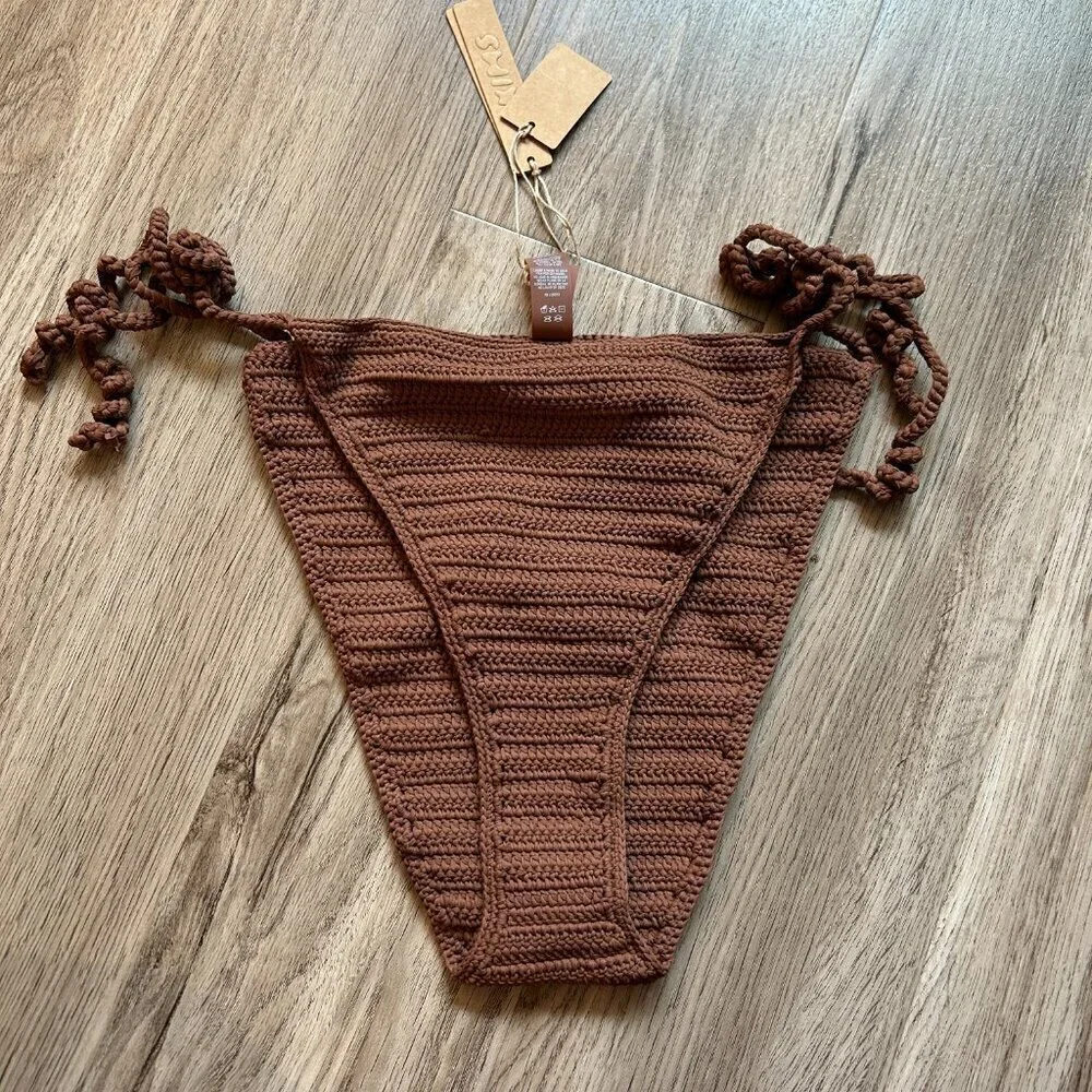 SKIMS Crochet Swim Tie Bikini Bottom in Jasper Brown Size 4X NWT